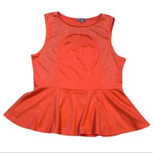 Peplum Keyhole Sparkle Top in Coral